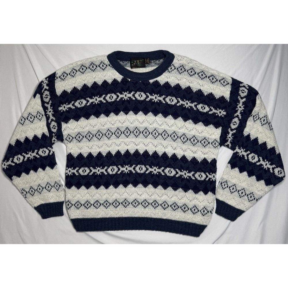 Vintage Magnetic Force 90s Geometric Knit Sweater Made In USA Size Large